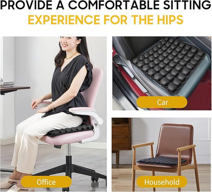 Adjustable Inflatable Seat Cushion with Built-in Pump - Portable Comfort for Airplane, Office, Car, Wheelchair & Outdoor Use - Lightweight, Durable, Black