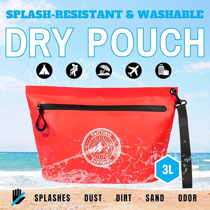 Tactiko Heavy-Duty Splash Water Resistant Zipper Pouches - Hold-All Organizers for Dry Bags, Travel Bags (Red)