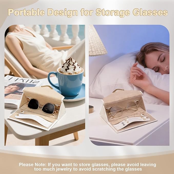 Yoobao Travel Jewelry Case for Women Girls, Triangle Jewelry Box Organizer, Small Foldable Storage Holder for Necklaces Earrings Rings Bracelets, Portable Travel Essentials Accessories