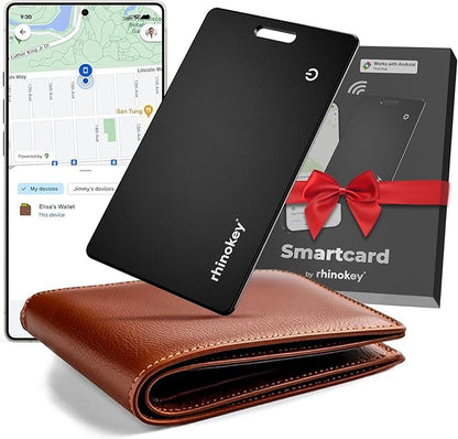 Rhinokey® Wallet Tracker Card,(Android Only) 0.07in Slim Rechargeable Airtag Card Tracker, Works with Google's Find Hub, IP68 Waterproof Tag, Item Finder with Key Chain Hole for Luggage Tags Purse