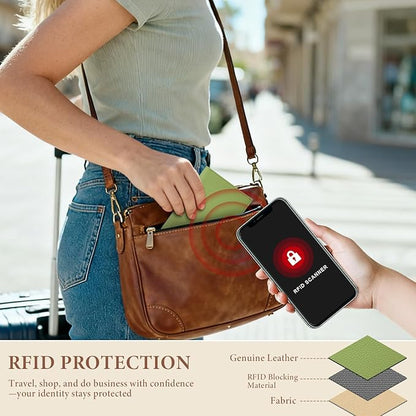 Genuine Leather Passport Holder for Women Men, Hidden Airtag Pocket, RFID Blocking, Zippered Coins Pocket & Cash Compartment Travel Gifts Essentials Passport Cover Case - Green