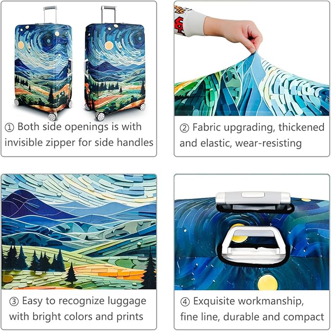 fancyfree Luggage Cover Washable Suitcase Protector Anti-scratch Suitcase cover (Countryside And Starry Sky, M(22"-24" luggage))