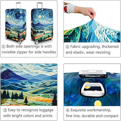 fancyfree Luggage Cover Washable Suitcase Protector Anti-scratch Suitcase cover (Countryside And Starry Sky, L(25"-28" luggage))