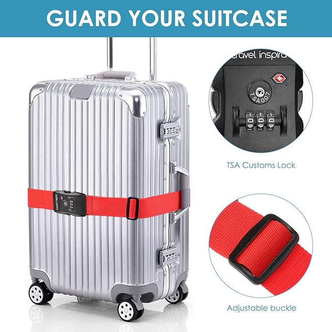 Travel Inspira Luggage Straps for Suitcases with TSA Lock, Protect Your Luggage Anti-Burst, High Visibility Color, Easy to Identify Luggage Adjustable Heavy Duty Belt for 20-32 Inch Suitcases