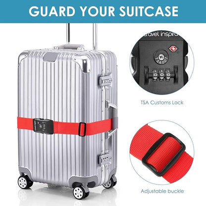 Travel Inspira Luggage Straps for Suitcases with TSA Lock, Protect Your Luggage Anti-Burst, High Visibility Color, Easy to Identify Luggage Adjustable Heavy Duty Belt for 20-32 Inch Suitcases