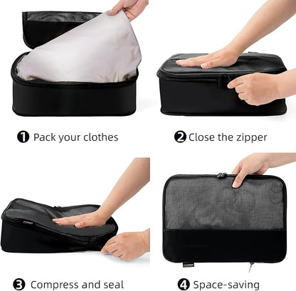 4 Piece Compression Packing Cubes for Suitcases and Backpack, Lightweight Travel Organizer Bags (Jet Black)