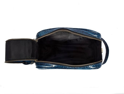 10" Premium Leather Toiletry Travel Pouch With Waterproof Lining Black Color | King-Size Handcrafted Vintage Shaving Kit By Aaron Leather Goods