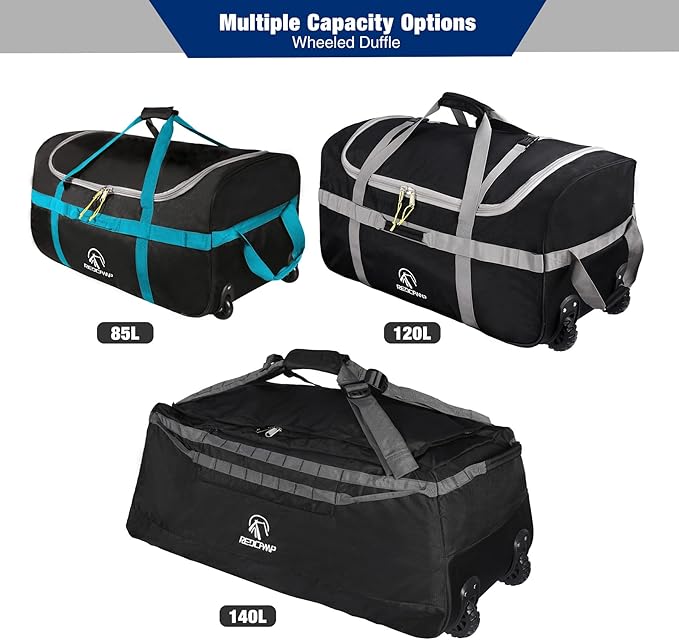 REDCAMP 85L/120L/140L Foldable Duffle Bag with Wheels, Large Travel Duffel Bag