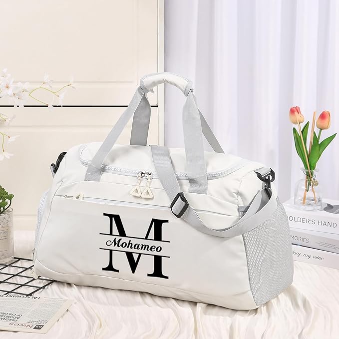 Personalized Travel Duffel Bag with Name - Custom Letter Oxford Cloth Gym Bag with Shoes & Wet Pockets Sport Bag Weekender Overnight Bag for Traveling for Women Men Gift for Christmas Groomsman Brides