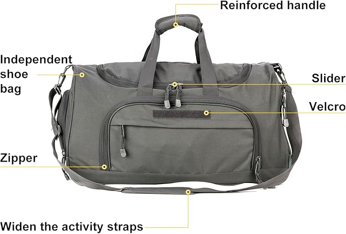 Gym Bag Duffle Bags for Men Women with Shoes Compartment Sport Weekend Travel Overnight Carry On Bag for Tactical Military Travel Work Out Bags (2.0 Grey)