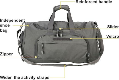 Gym Bag Duffle Bags for Men Women with Shoes Compartment Sport Weekend Travel Overnight Carry On Bag for Tactical Military Travel Work Out Bags (2.0 Grey)