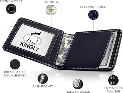 Kingly Cash Pocket Slim Wallet for Men - RFID Blocking Leather Card Holder - Minimalist Men’s Wallet for Front Pockets - Holds 1-15 Cards & Cash - Durable Italian Leather Wallets