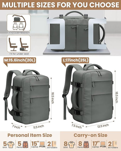 Travel Backpack for Women Man, Waterproof Personal Item Travel Bag Airline Approved Laptop Backpack Bookbag Weekender bags for Business,Travel, Work Fits 15.6 inch Laptop(Medium,Green)