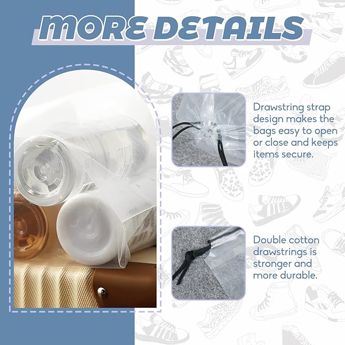100 Pcs Shoe Bags for Travel,Large Transparent Travel Shoe Bags for Packing,Clear Plastic Drawstring Bag Shoe Dust Bags,Portable Shoes Organizers Pouch with Rope for Men and Women