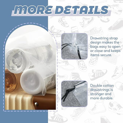 100 Pcs Shoe Bags for Travel,Large Transparent Travel Shoe Bags for Packing,Clear Plastic Drawstring Bag Shoe Dust Bags,Portable Shoes Organizers Pouch with Rope for Men and Women