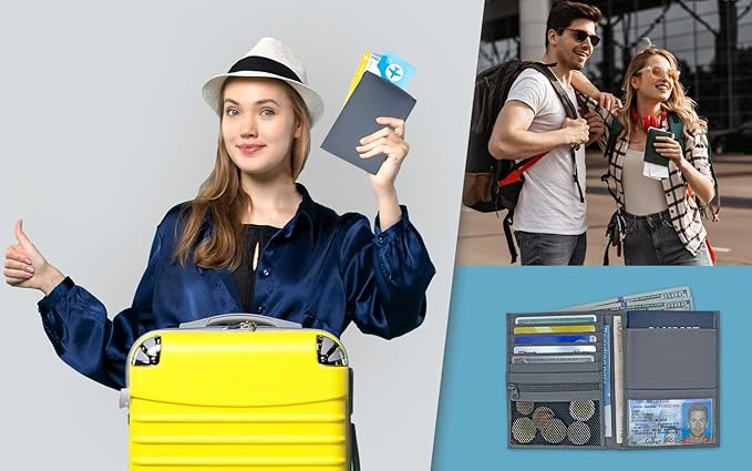 Grey RFID Genuine Leather Passport Wallet