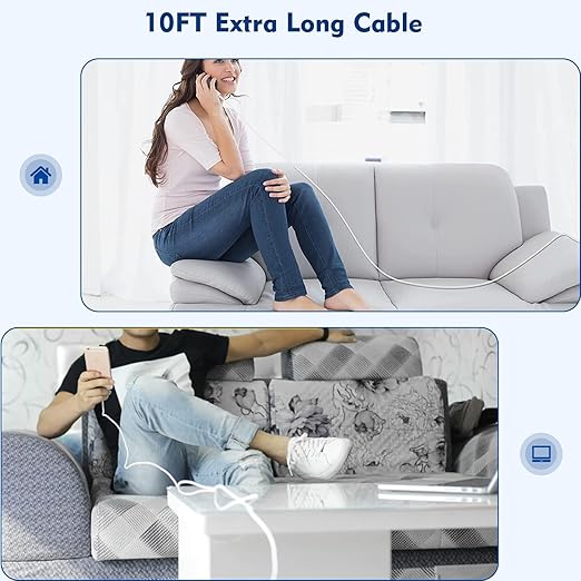 iPhone Charger 10FT, [Apple MFi Certified] 2-Pack Long Fast Charging Lightning Cord Cable USB Wall Charger Travel Plug Adapter for iPhone 14/13/12/11/Pro/Pro Max/Mini/8/7/6s Plus/XR/XS Max/SE2022/iPad