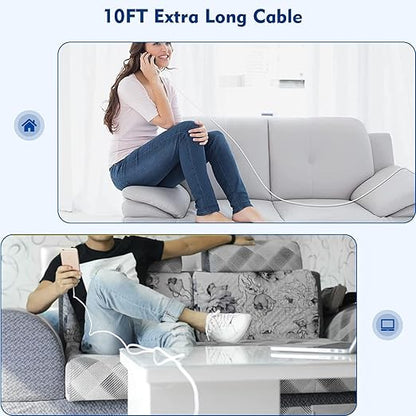 iPhone Charger 10FT, [Apple MFi Certified] 2-Pack Long Fast Charging Lightning Cord Cable USB Wall Charger Travel Plug Adapter for iPhone 14/13/12/11/Pro/Pro Max/Mini/8/7/6s Plus/XR/XS Max/SE2022/iPad