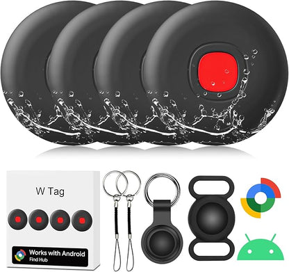 Tracker Tags-4 Pack Android Bluetooth Tracker for Android Tracker Tags, Google's Find Hub App, Item Finder for Android Luggage Tag Tracker, Waterproof Item Locator for Keys, Wallet (Black)