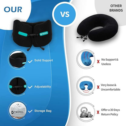 GOLDORANGE Travel Pillow Neck Chin Head Support Best Memory Foam Neck Pillows for Unisex Airplane Car Home Sleeping Rest with Compact Carry Bag Black M