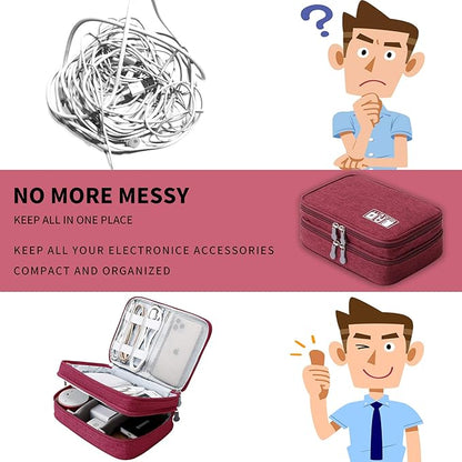 Lanola Travel Cable Organizer Bag, Electronic Accessories Case Portable Double Layer Cable Storage Bag for Cord,phone,Charger, Flash Drive, Phone, SD Card,Personal Items - (Red)