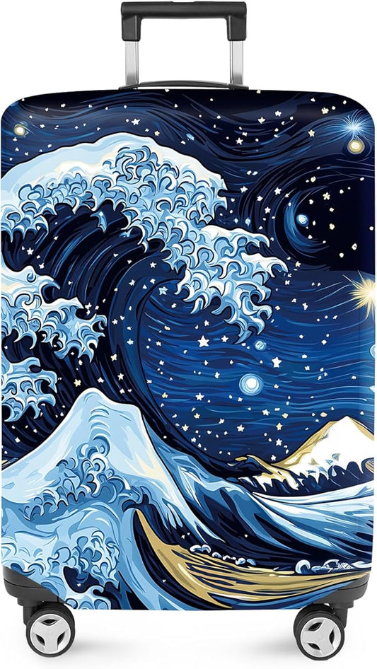 ANNA QUEEN Starry Ocean Wave Luggage Cover, Suitcase Protector with Artistic Van Gogh Style, Stretchable, Washable Travel Cover for 32-34 Inch Luggage