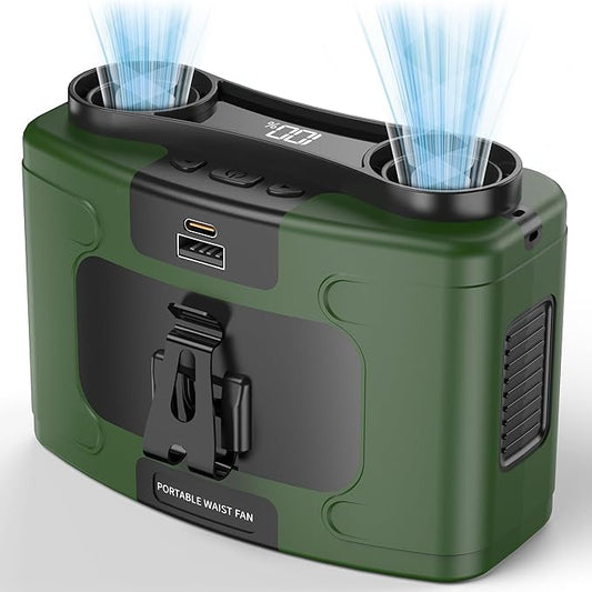 PANERGY 20000mAh Portable Waist Fan, Personal Fan Clip on with Rechargeable Battery operated, 40H Cooling,10 Speeds,16000RPM Hands-Free Belt Neck Fan for Outdoor Jobsite Gardening Camping Travel