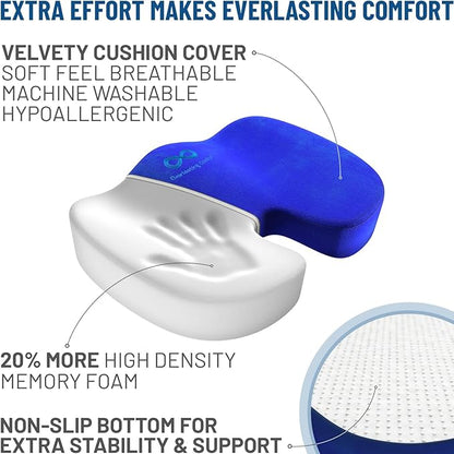 Everlasting Comfort Doctor Recommended Memory Foam Seat Cushion for Office Chairs & Car - Ergonomic Office Desk Accessories - Cushions for Tailbone Pain Relief, Sciatica & Back Support Pillow