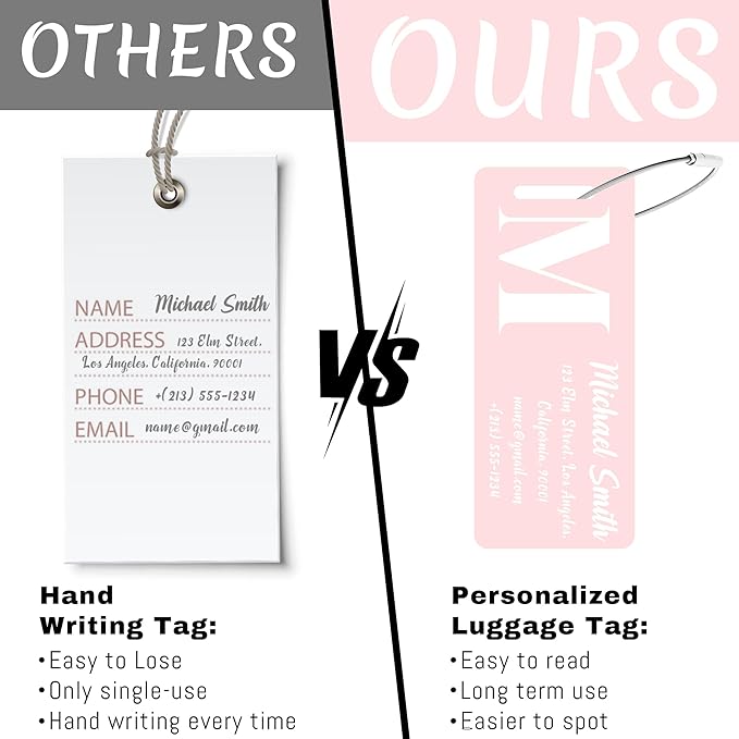 4 PCS Personalized Luggage Tags for Suitcase, Custom Engraved Aluminum Luggage Tags with Your Personalized Text Logo, Metal Name Tags with Steel Loop for Bag, Suitcase, Backpack (Pink, Small)