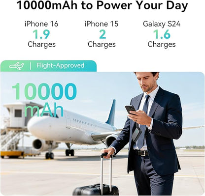 Portable Charger Power Bank, 10,000mAh PD 30W Fast Charging External Battery Pack with Built-in USB-C Cable, Travel Phone Charger with USB-C&A Output for iPhone 17 16 15, Ipad, Samsung, Google Etc