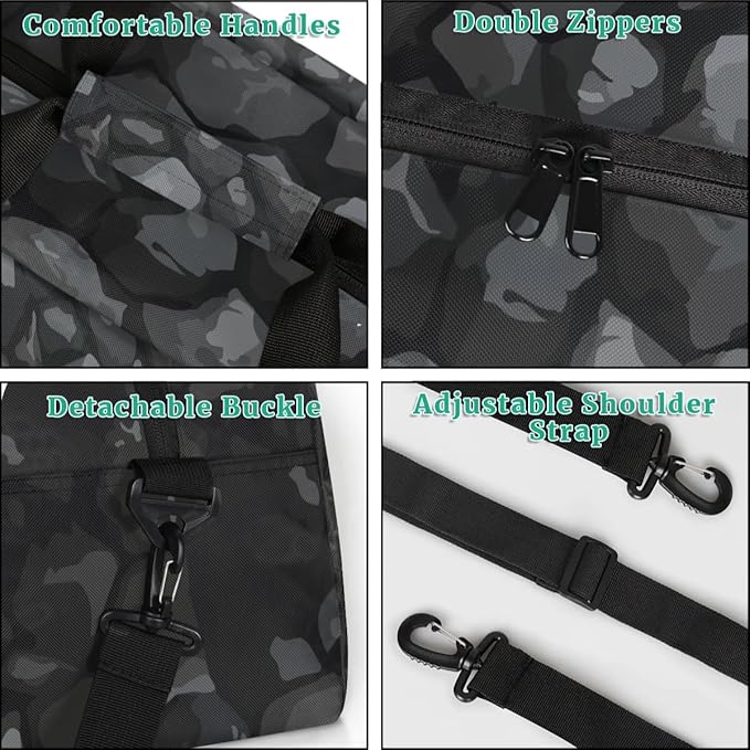 Personalized Duffel Bag for Kids Girls Boys, Scary Dinosaur Custom Name Gym Bag Overnight with Padded Handles Carry On Weekend Sports Travel Bag for School Practice Gymnastics Ballet