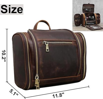 Personalized Leather Toiletry Bag for Men,Genuine Leather Toiletries Organizer,Travel Hanging Toiletry Bag Large Bathroom Shaving Kit Gifts for Dad,Husband,Boyfriend,Groomsmen,Golf,Birthday,Christmas