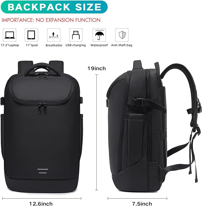 Travel Backpack for Men, Fits 17.3 inch Laptop Daypack, Water resistant Business Casual Carry on Backpacks Flight approved for Women & Men