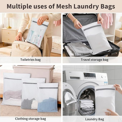 Laundry Bag Backpack with 3 Sizes Mesh Wash Bags and Shoulder Straps Foldable Clothes Hamper Bag with Drawstring Closure for College, Apartment, Laundromat (Grey)