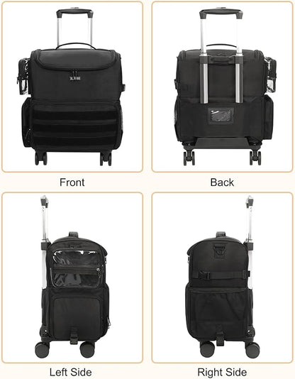 Relavel Rolling Makeup Train Case, Cosmetology Case on Wheels with 4 Clear Bags and Clear Makeup Bag, Professional Makeup Artist Set Bags Organizer with 360° Spinner Wheels