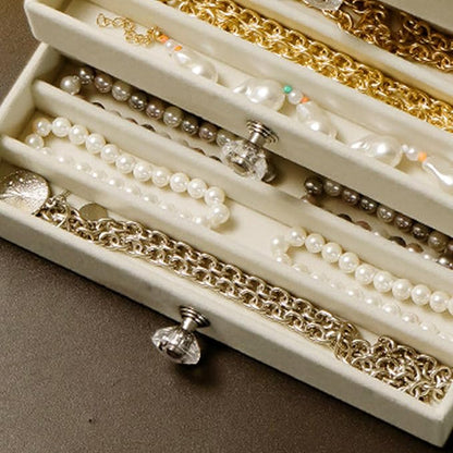 SPAKOWN Necklace Organizer Box, Velvet Necklace Box Holder Tray with Clear Lid Chains Showcase Stackable Necklace Storage for Pendant Bracelet (5 Drawers - Beige)