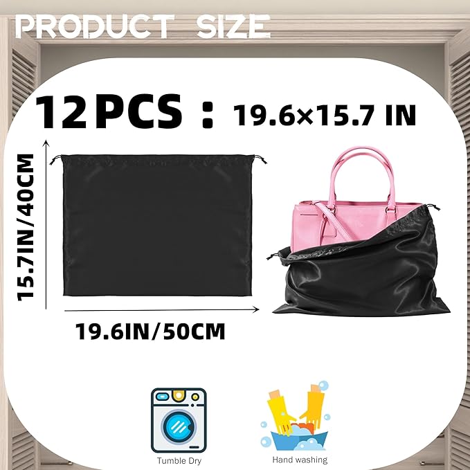 12 Pack Dust Bags For Handbags Travel Storage Pouch, Purse Dust Bags For Storage, Silk Dust Covers With Drawstring For Purse Shoes Boots