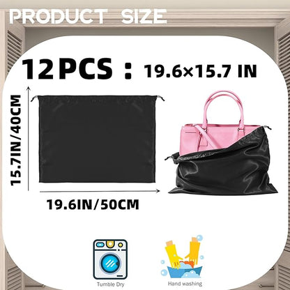12 Pack Dust Bags For Handbags Travel Storage Pouch, Purse Dust Bags For Storage, Silk Dust Covers With Drawstring For Purse Shoes Boots