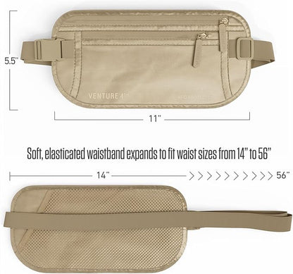 Travel Money Belt, RFID Blocking for Men & Women - Ideal for Keeping Your Cash, Credit Card, Passport, Phone Safe When Traveling (Sleek Beige)