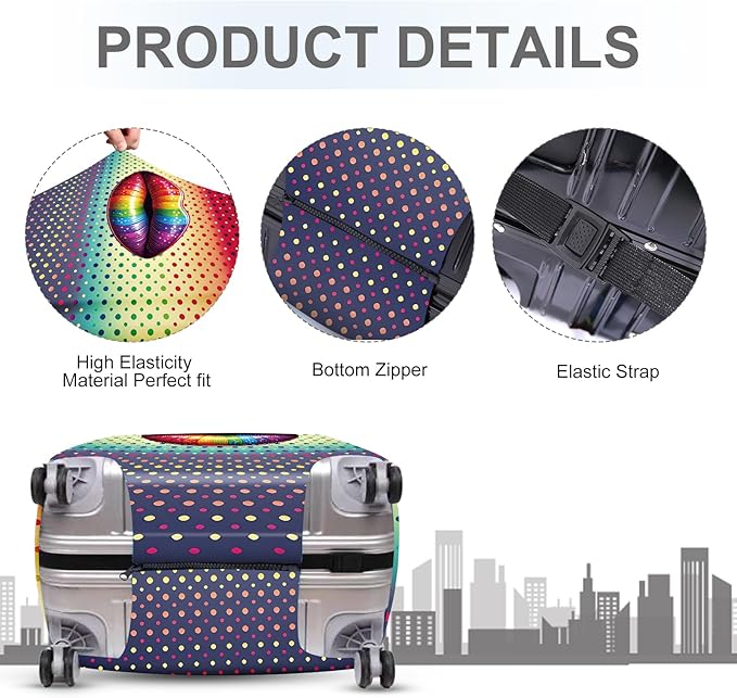 ANNA QUEEN Pop Art Rainbow Lips Luggage Cover, Colorful Suitcase Protector with Bold Lip Design, Stretchable, Washable Travel Cover for 28-30 Inch Luggage, Fun & Fashionable Style