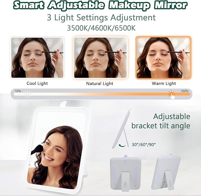 Travel Makeup Bag with Light Up Mirror, Portable Makeup Bag with Led Light Women Waterproof Makeup Travel Case adjustable dividers Rechargeable Vanity Mirror with 3 Color Lights (Green)