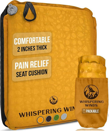 Whispering Winds Inflatable Seat Cushion - Comfortable Blow-up Foam Pad for Airplane, Travel, Stadium, Outdoors, Camping, Car & More