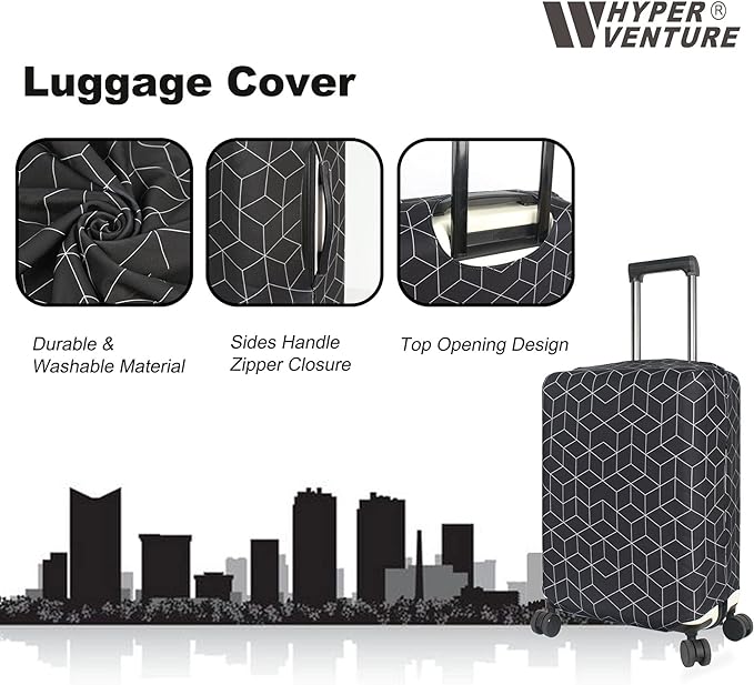 HYPER VENTURE Washable Luggage Cover - Fashion Suitcase Protector Fits 31-32 Inch Luggage (Black Maze, XL)