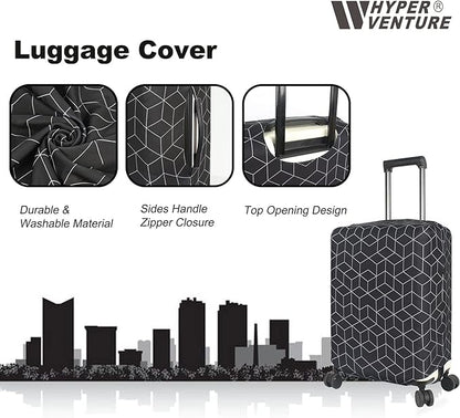 HYPER VENTURE Washable Luggage Cover - Fashion Suitcase Protector Fits 31-32 Inch Luggage (Black Maze, XL)