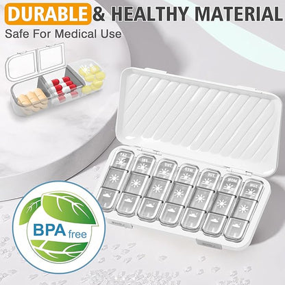 Pill Organizer 3 Times A Day - GloDeals Weekly Pill Organizer 2 Times A Day, Large Pill Box 7 Day Medicine Organizer Pill Case, Pill Container Holder, Daily Pill Box 3 Times A Day, for Vitamin, White