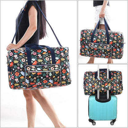Travel Foldable Waterproof Duffel Bag - Lightweight Carry on Luggage Tote Duffel Bag(Black Floral)