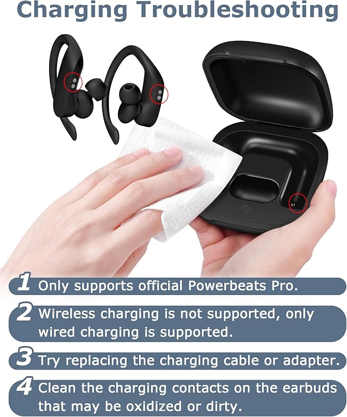 Charging Case Replacement Compatible with Powerbeats Pro - 700mAh Battery Portable Earbuds Charger Case with Bluetooth Pairing Black