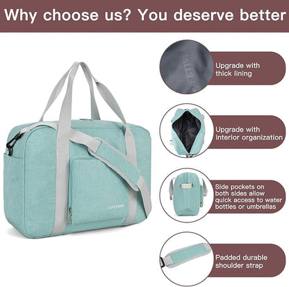 For Spirit Airlines Personal Item Bag 17.7x12.6x6.3 Foldable Travel Duffel Bag Underseat Carry-on Luggage for Women and men 25L(Mint Green)
