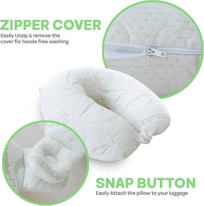 Sacred Thread White Rayon Derived from Bamboo Neck Pillow, Travel Pillows for Airplanes, Best Rated Travel Pillows with Cooling Memory Foam, Neck Pillows for Sleeping Travel, Airplane Headrest Pillow
