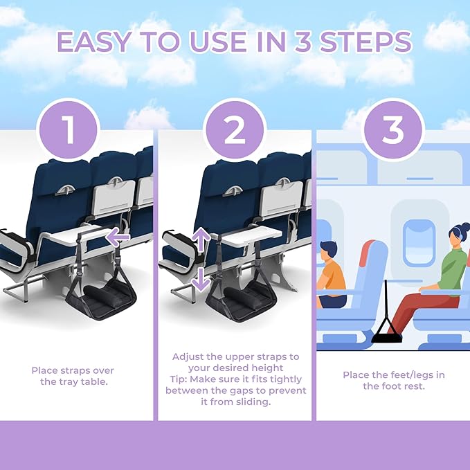 Babenest Airplane Foot Hammock, Foldable Leg Rest Support with Adjustment Nylon Strap and Thicken Bottom, Portable Under Desk Flight Footrest Holder in Air Travel, Office & Car